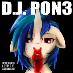 Size: 999x999 | Tagged: semi-grimdark, artist:anonyxnugax, artist:theravencriss, derpibooru import, vinyl scratch, pony, unicorn, album cover, andrew w.k., blood, female, i get wet, mare, nosebleed, parental advisory, solo