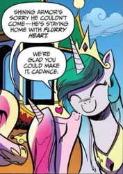Size: 385x543 | Tagged: safe, artist:andypriceart, derpibooru import, idw, princess cadance, princess celestia, alicorn, pony, spoiler:comic61, aunt and niece, cute, cutedance, cutelestia, daaaaaaaaaaaw, duo, eyes closed, female, heart, kiss on the cheek, kissing, mare, official comic