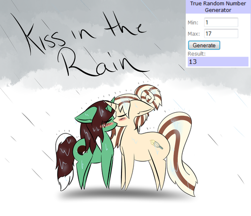 Size: 500x429 | Tagged: safe, artist:kaggy009, derpibooru import, oc, oc:peppermint pattie (unicorn), oc:sweet cream, unofficial characters only, pony, unicorn, ask peppermint pattie, female, kissing, lesbian, mare