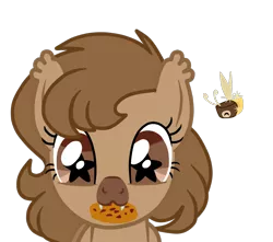 Size: 1300x1150 | Tagged: safe, artist:kathrinethegamerpony, derpibooru import, oc, oc:musica note, pony, cookie, fangs, female, food, mare, mouth hold, simple background, solo, starry eyes, transparent background, wingding eyes