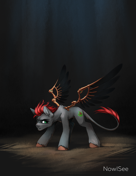 Size: 1486x1920 | Tagged: safe, artist:inowiseei, derpibooru import, oc, oc:tan-dreamstiller, unofficial characters only, earth pony, pony, artificial wings, augmented, leonine tail, solo, unshorn fetlocks, wings