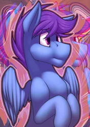 Size: 1413x2000 | Tagged: safe, artist:dripponi, artist:lattynskit, derpibooru import, oc, oc:windy dripper, unofficial characters only, pegasus, pony, abstract background, concerned, eyebrows visible through hair, male, nervous, pegasus oc, psychedelic, solo, spread wings, stallion, wings, worried