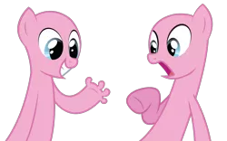 Size: 1228x766 | Tagged: safe, artist:theironheart, derpibooru import, oc, unofficial characters only, earth pony, pony, too many pinkie pies, :o, base, duo, earth pony oc, female, grin, hoof fingers, mare, open mouth, shocked, simple background, smiling, transparent background, underhoof, wide eyes