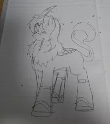 Size: 1080x1214 | Tagged: artist:omegapony16, curved horn, derpibooru import, horn, kirin, kirin oc, leonine tail, lineart, lined paper, oc, oc:oriponi, safe, sketch, solo, traditional art, unofficial characters only