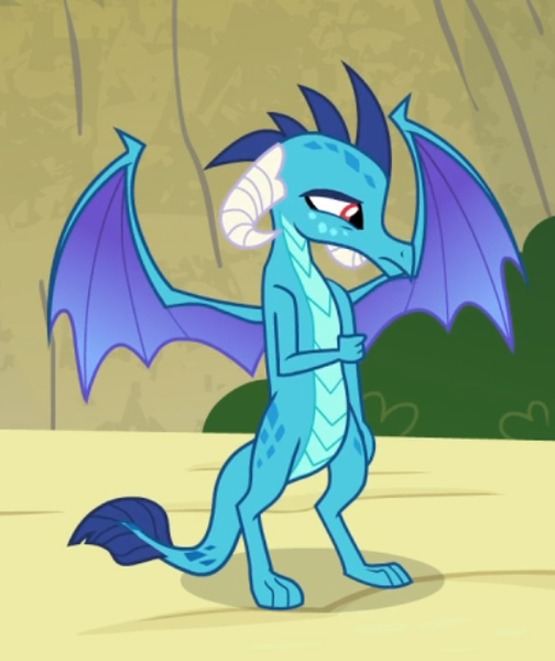 Size: 528x629 | Tagged: beautiful, cropped, cute, derpibooru import, dragon, dragoness, female, frown, horns, insecure, looking down, princess ember, rubbing arm, sad, safe, screencap, solo, spread wings, teenaged dragon, teenager, toes, triple threat, wings