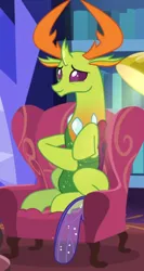 Size: 462x870 | Tagged: chair, changedling, changeling, cropped, cute, derpibooru import, king thorax, rubbing, safe, screencap, sitting, solo, thorabetes, thorax, triple threat