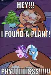 Size: 649x948 | Tagged: a horse shoe-in, caption, crying, derpibooru import, edit, edited screencap, fairly odd parents, image macro, meme, philodendron, phyllis, phyllis no!, safe, screencap, starlight glimmer, text, trixie, vicky