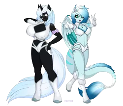 Size: 4400x3800 | Tagged: suggestive, artist:tertonda, deleted from derpibooru, derpibooru import, oc, oc:artic blitz, oc:lumina moonlight, unofficial characters only, anthro, bat pony, unguligrade anthro, unicorn, armpits, bat pony oc, bat wings, big breasts, breasts, clothes, commission, huge breasts, simple background, smiling, transparent background, wings
