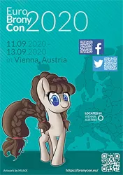 Size: 700x992 | Tagged: safe, artist:michix, derpibooru import, oc, unofficial characters only, earth pony, pony, 2020, austria, braid, euro bronycon, europe, facebook, female, mare, meta, text, twitter