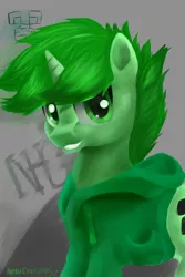 Size: 2000x3000 | Tagged: safe, artist:nihaicreeper, derpibooru import, oc, oc:nihaicreeper, unofficial characters only, pony, unicorn, clothes, creeper, green, green eyes, solo