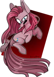 Size: 1920x2716 | Tagged: semi-grimdark, artist:lilsunnyday, derpibooru import, pinkie pie, earth pony, pony, fanfic:cupcakes, blood, knife, mouth hold, pinkamena diane pie, rearing, simple background, solo, transparent background
