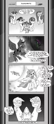 Size: 1451x3300 | Tagged: safe, artist:loreto-arts, derpibooru import, pinkie pie, princess celestia, princess luna, rainbow dash, spike, starlight glimmer, twilight sparkle, twilight sparkle (alicorn), alicorn, pony, unicorn, comic:friendship is innuendo, comic:friendship is innuendo vol. 2, comic, female, grayscale, male, monochrome, pinkamena diane pie, rainbowspike, shipping, sparlight, straight