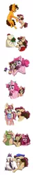 Size: 800x4150 | Tagged: safe, artist:celestial-rainstorm, derpibooru import, cheese sandwich, pinkie pie, oc, oc:cherry chimichanga, oc:chrysanthemum, oc:confetti cake, oc:kolaky jake, earth pony, pony, unicorn, cake, female, filly, food, icing bag, mare, offspring, parent:big macintosh, parent:cheese sandwich, parent:donut joe, parent:moondancer, parent:pinkie pie, parent:sugar belle, parents:cheesepie, parents:sugarmac