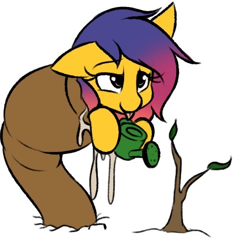 Size: 467x478 | Tagged: questionable, artist:rice, derpibooru import, oc, oc:line art, earth pony, pony, ahegao, open mouth, plant, simple background, story in the source, tongue out, vore, watering can, white background, worm vore