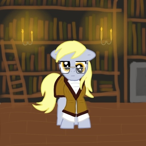 Size: 512x512 | Tagged: artist:daedric-pony, book, bookshelf, candle, clothes, derpibooru import, derpy hooves, glasses, library, safe, solo