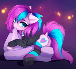 Size: 3999x3651 | Tagged: safe, artist:magnaluna, derpibooru import, oc, oc:panda shade, unofficial characters only, earth pony, pony, biting, blushing, butt, butt fluff, clothes, cute, dock, ear fluff, female, mare, ocbetes, pillow, pillow biting, prone, socks, solo, striped socks