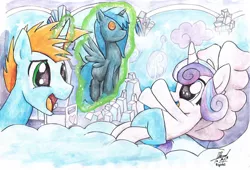 Size: 1024x695 | Tagged: derpibooru import, oc, oc:harmony star, plushie, princess flurry heart, queen chrysalis, safe, traditional art