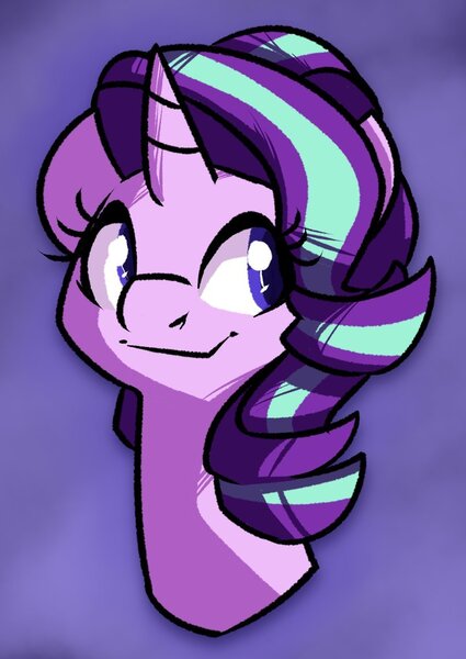 Size: 807x1139 | Tagged: safe, artist:modularpon, deleted from derpibooru, derpibooru import, starlight glimmer, pony, unicorn, bust, female, mare, portrait, smiling, solo