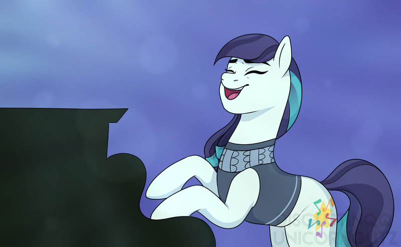 Size: 1292x796 | Tagged: safe, artist:unicorngutz, derpibooru import, coloratura, pony, the mane attraction, clothes, februpony, hooves, i am just a pony, musical instrument, piano, rara, scene interpretation, song