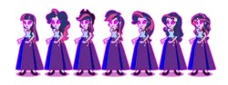 Size: 1024x384 | Tagged: safe, artist:cartoonmasterv3, derpibooru import, applejack, fluttershy, pinkie pie, rainbow dash, rarity, sunset shimmer, twilight sparkle, twilight sparkle (alicorn), human, equestria girls, alternate universe, avatar, clothes, humane five, humane seven, humane six, long skirt, simple background, skirt, transparent background, vector