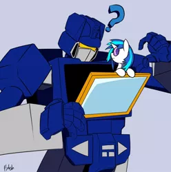 Size: 1070x1080 | Tagged: safe, artist:flylash1, derpibooru import, vinyl scratch, pegasus, pony, crossover, cybertronian, question mark, soundwave, transformers