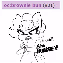 Size: 1080x1080 | Tagged: safe, artist:tjpones, derpibooru import, oc, oc:brownie bun, unofficial characters only, earth pony, pony, derpibooru, angry eyes, dragon ball z, female, lineart, mare, meme, meta, monochrome, over 9000, ponified meme, scouter, simple background, solo, tags, vegeta, white background