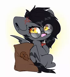 Size: 1200x1320 | Tagged: annoyed, artist:etoz, bag, blushing, chibi, coffee, coffee beans, coffee mug, cute, derpibooru import, glasses, grumpy, mug, oc, oc:aubade, ocbetes, safe, sitting, solo, steam