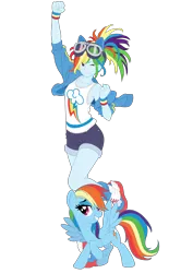 Size: 4210x5962 | Tagged: safe, artist:pink1ejack, derpibooru import, rainbow dash, pegasus, pony, equestria girls, absurd resolution, armpits, beautiful, clothes, cute, dashabetes, denim shorts, goggles, human ponidox, jacket, legs, moe, one eye closed, pony ears, self ponidox, sexy, shorts, simple background, smiling, smiling at you, solo, sultry pose, tanktop, tomboy, transparent background, vector, wink