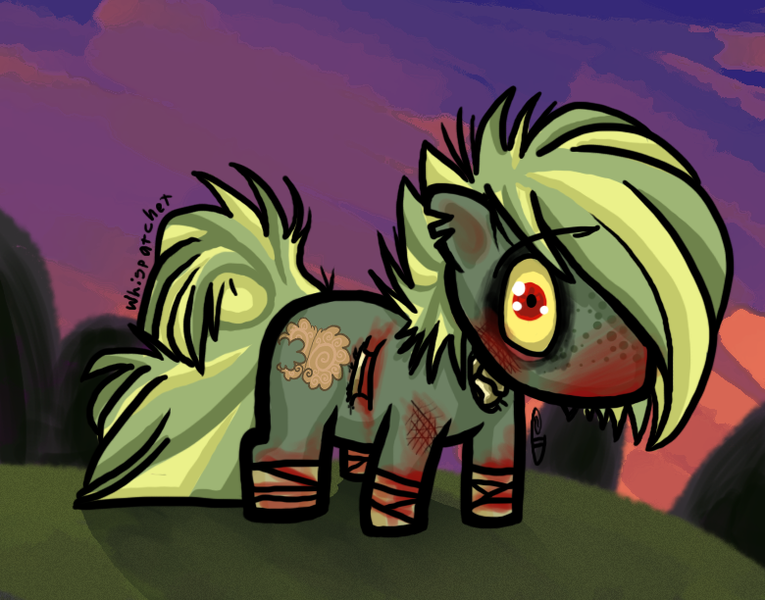 Size: 780x612 | Tagged: semi-grimdark, artist:dollfins, derpibooru import, oc, oc:gray matter, unofficial characters only, pony, undead, zombie, zombie pony, base used, blood, solo