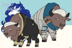Size: 1536x1024 | Tagged: safe, artist:housho, derpibooru import, ponified, buffalo, bull, pony, armor, clothes, dedue molinaro, ear piercing, earring, fire emblem, fire emblem: three houses, jewelry, male, piercing, scar