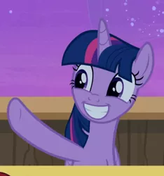 Size: 724x772 | Tagged: safe, derpibooru import, screencap, twilight sparkle, twilight sparkle (alicorn), alicorn, pony, once upon a zeppelin, cropped, cute, female, mare, smiling, solo, twiabetes, waving