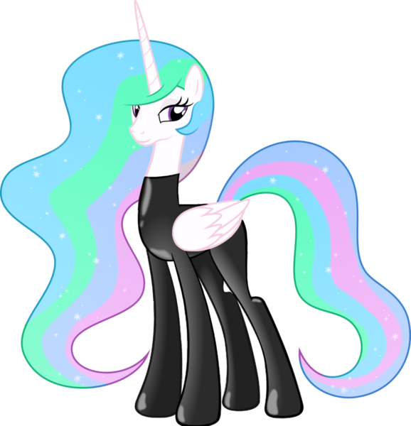 Size: 1754x1820 | Tagged: safe, artist:kyrospawn, color edit, derpibooru import, edit, princess celestia, alicorn, pony, catsuit, colored, image, latex, latex suit, png, recolor, rubber, simple background, solo, transparent background