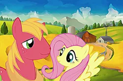 Size: 1200x798 | Tagged: safe, artist:hectorlongshot, derpibooru import, big macintosh, fluttershy, female, fluttermac, male, shipping, straight