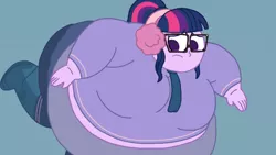 Size: 1024x576 | Tagged: suggestive, artist:jamesawilliams1996, derpibooru import, sci-twi, twilight sparkle, series:retrieving fluttershy's homework, equestria girls, bbw, belly, big belly, big breasts, breasts, clothes, earmuffs, fat, glass, glasses, huge belly, morbidly obese, obese, sci-twilard, ssbbw, story included, stuck, twilard sparkle, window, winter outfit