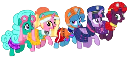 Size: 1406x622 | Tagged: safe, artist:徐詩珮, derpibooru import, fizzlepop berrytwist, glitter drops, luster dawn, spring rain, tempest shadow, twilight sparkle, twilight sparkle (alicorn), alicorn, unicorn, series:sprglitemplight diary, series:sprglitemplight life jacket days, series:springshadowdrops diary, series:springshadowdrops life jacket days, alternate universe, bisexual, broken horn, clothes, cute, equestria girls outfit, female, glitterbetes, glitterlight, glittershadow, horn, jumping, lesbian, lifeguard, lifeguard spring rain, paw patrol, polyamory, running, shipping, simple background, sprglitemplight, springbetes, springdrops, springlight, springshadow, springshadowdrops, swimsuit, tempestbetes, tempestlight, transparent background