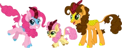 Size: 3747x1500 | Tagged: safe, artist:cloudyglow, derpibooru import, cheese sandwich, li'l cheese, pinkie pie, kirin, the last problem, cheesepie, cute, diacheeses, diapinkes, family, female, kirinified, male, movie accurate, shipping, simple background, smiling, smiling at you, species swap, straight, transparent background, weapons-grade cute