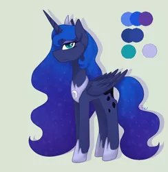 Size: 1200x1228 | Tagged: safe, artist:brendalobinha, derpibooru import, princess luna, alicorn, pony, crown, female, gray background, jewelry, looking at you, mare, reference sheet, regalia, simple background, solo