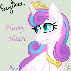 Size: 773x771 | Tagged: safe, artist:brendalobinha, artist:marty-draws, derpibooru import, princess flurry heart, alicorn, pony, base used, bust, cheek fluff, chest fluff, crown, ear fluff, female, gray background, jewelry, mare, necklace, older, older flurry heart, regalia, simple background, solo