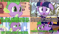 Size: 1222x711 | Tagged: safe, derpibooru import, edit, edited screencap, editor:undeadponysoldier, screencap, princess flurry heart, sunburst, twilight sparkle, twilight sparkle (alicorn), alicorn, dragon, pony, unicorn, lesson zero, owl's well that ends well, the crystalling, winter wrap up, anxiety, brother and sister, caption, comic, crying, cute, female, floppy ears, golden oaks library, hug, image macro, implied death, male, mare, meme, scared, screencap comic, siblings, snow, spikelove, stallion, text, true story, unicorn twilight, worried