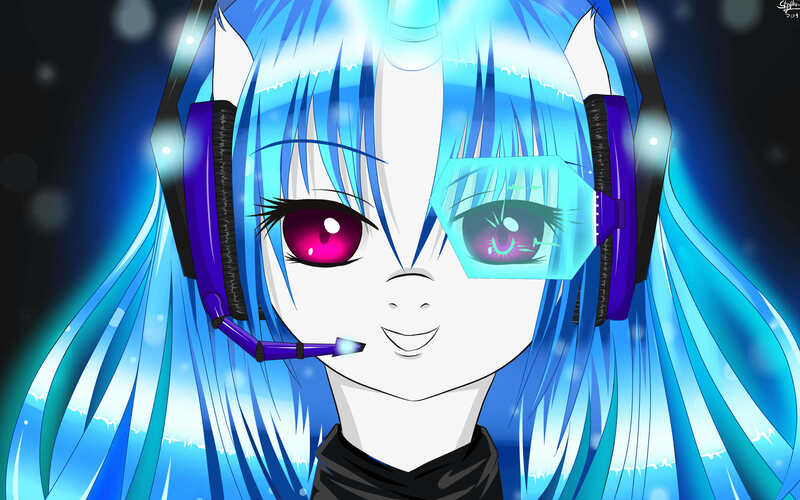 Size: 4000x2500 | Tagged: anime style, artist:mricantdraw, derpibooru import, headphones, safe, solo, vinyl scratch