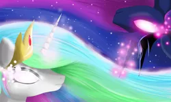 Size: 3300x1980 | Tagged: artist:mricantdraw, derpibooru import, princess celestia, princess luna, safe, white eyes