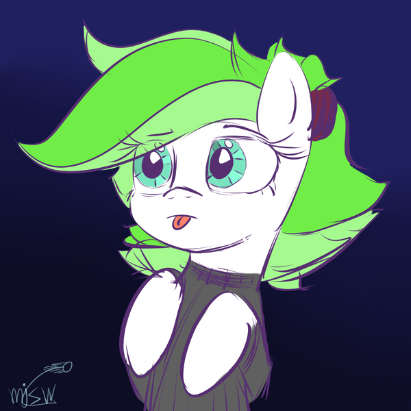 Size: 5000x5000 | Tagged: safe, artist:mjsw, derpibooru import, oc, oc:lime mane the third, earth pony, female, mare, mlem, silly, sketch, solo, tongue out