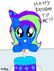 Size: 901x1200 | Tagged: artist:xxxdavid09xxx, birthday, birthday cake, birthday gift, birthday gift art, cake, candle, cute, derpibooru import, female, food, hat, mare, oc, oc:blazey, oc:novastar blaze, party hat, pegasus, pegasus oc, safe, signature, text, unofficial characters only, wings