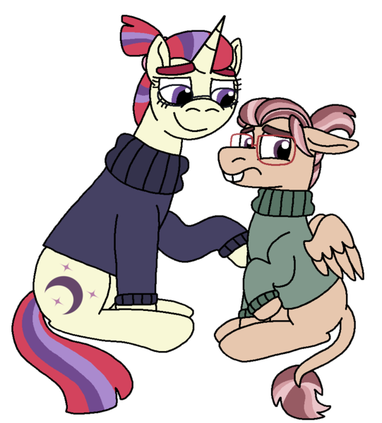 Size: 902x1000 | Tagged: safe, artist:kindheart525, artist:shelbi-cat, derpibooru import, moondancer, oc, oc:solomon, hybrid, mule, unicorn, kindverse, female, glasses, male, mother and child, mother and son, parent:moondancer, pegamule, simple background, transparent background