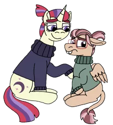 Size: 902x1000 | Tagged: safe, artist:kindheart525, artist:shelbi-cat, derpibooru import, moondancer, oc, oc:solomon, hybrid, mule, unicorn, kindverse, female, glasses, male, mother and child, mother and son, parent:moondancer, pegamule, simple background, transparent background