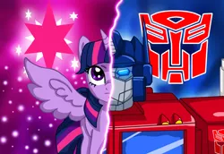 Size: 2902x2000 | Tagged: safe, artist:edcom02, derpibooru import, twilight sparkle, twilight sparkle (alicorn), alicorn, pony, spoiler:comic, spoiler:friendship in disguise, autobot, crossover, optimus prime, transformers