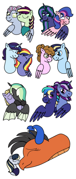 Size: 1536x3594 | Tagged: safe, artist:kindheart525, derpibooru import, oc, oc:acapella apple, oc:ambrosia, oc:confetti surprise, oc:dusk star, oc:fire opal, oc:firefly, oc:firework, oc:galaxy guard, oc:hawk eye, oc:lightning bolt, oc:paint swirl, oc:pristine melody, oc:royal splendor, oc:turquoise edge, unofficial characters only, alicorn, changepony, dragon, earth pony, hybrid, pegasus, pony, unicorn, kindverse, adopted offspring, alicorn oc, beard, blushing, eyes closed, facial hair, female, gay, glasses, horn, hug, interspecies offspring, lesbian, looking at each other, magical lesbian spawn, male, nuzzling, oc x oc, offspring, offspring shipping, parent:applejack, parent:cheese sandwich, parent:coloratura, parent:fancypants, parent:flash sentry, parent:limestone pie, parent:oc:ametrine, parent:oc:star sapphire, parent:pinkie pie, parent:princess celestia, parent:princess luna, parent:queen chrysalis, parent:rainbow dash, parent:rarity, parent:silver script, parent:soarin', parent:twilight sparkle, parent:zephyr breeze, parents:cheesepie, parents:chrysaluna, parents:chryslestia, parents:flashlight, parents:oc x oc, parents:rarajack, parents:raripants, parents:soarindash, parents:twiscript, parents:zephyrstone, shipping, simple background, straight, transparent background, wings