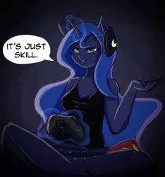 Size: 1006x1077 | Tagged: alicorn, anthro, artist:ikarooz, breasts, cleavage, clothes, derpibooru import, digital art, female, gamer luna, headphones, princess luna, safe, solo, video game