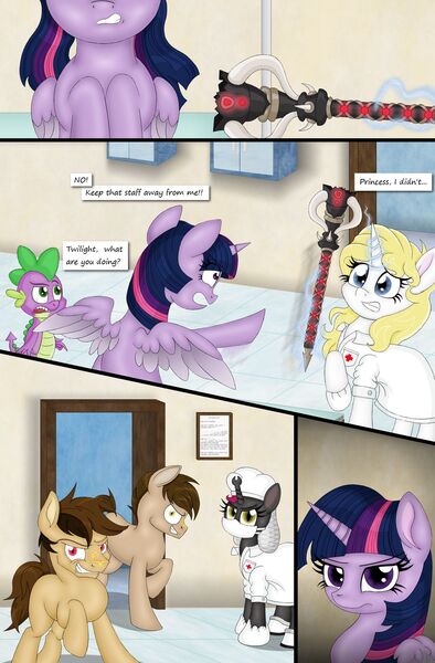 Size: 1280x1949 | Tagged: alicorn, artist:shinhoffman, comic:curse and madness, derpibooru import, mlpcam, nurse, oc, oc:everchanging, oc:fallenlight, safe, twilight sparkle, twilight sparkle (alicorn)