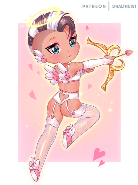 Size: 750x1000 | Tagged: arrow, artist:draltruist, bow and arrow, bow (weapon), breasts, chibi, clothes, commission, costume, cupid, derpibooru import, holiday, human, humanized, lingerie, suggestive, valentine's day, weapon, ych result, your character here, zecora